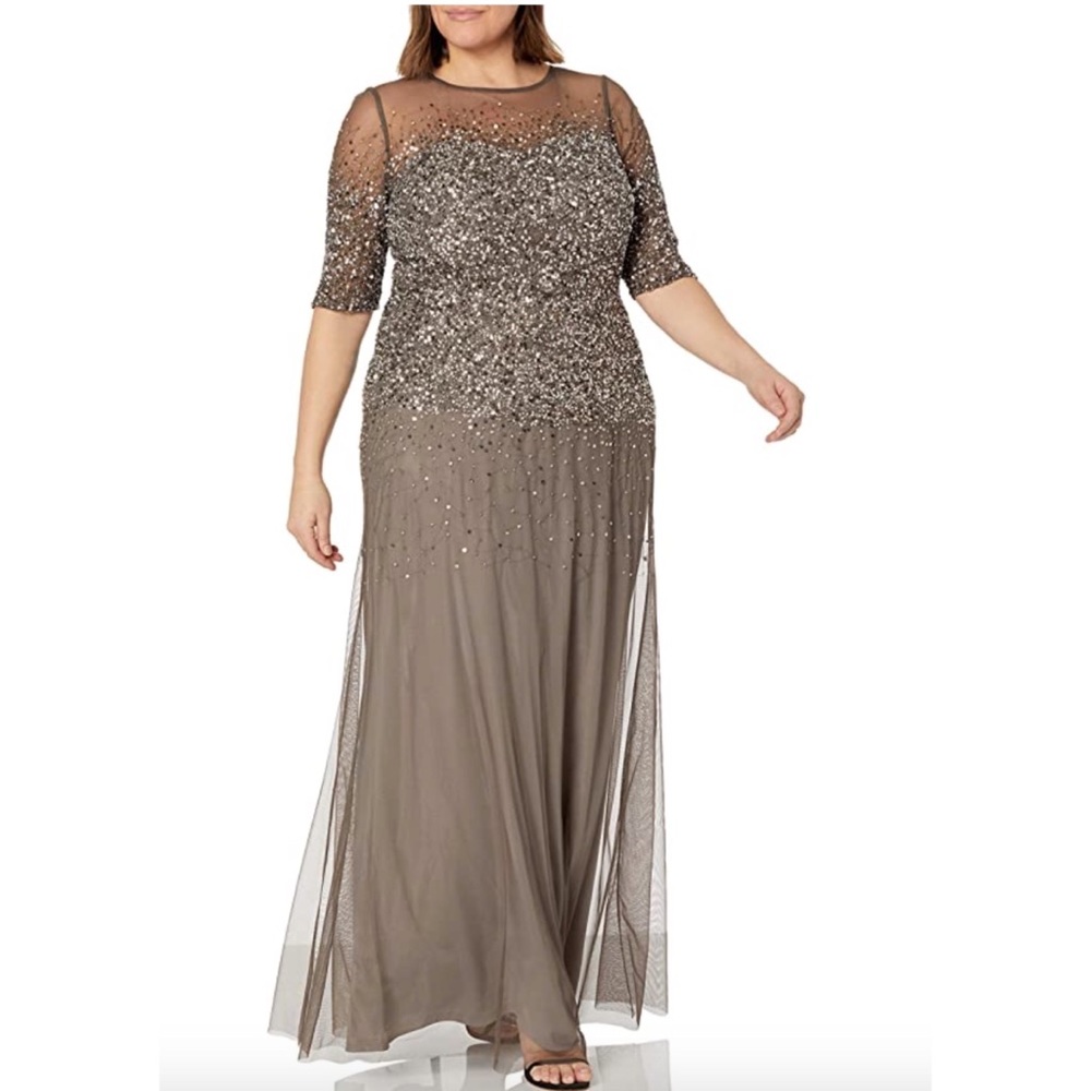 ADRIANNA PAPELL plus-size beaded illusion gown